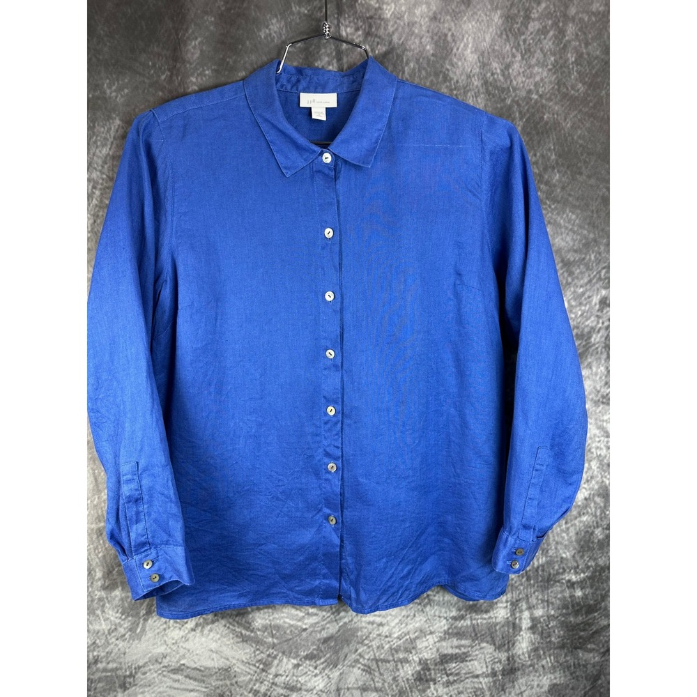 J. Jill Button Down Shirt Womens Medium Petite Blue 100% Love Linen WTP290112